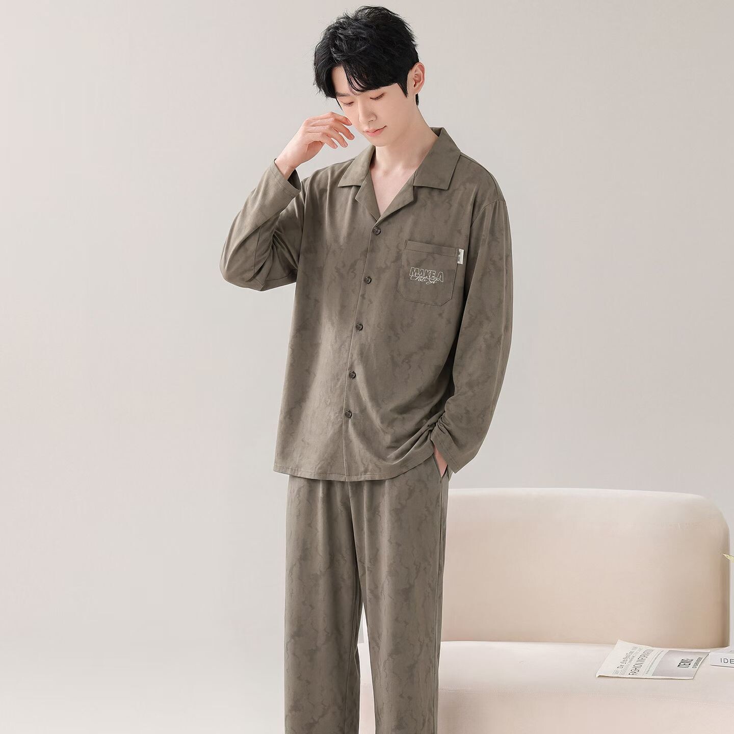纯棉睡衣男士春秋款长袖开衫2026年新款秋季可外穿家居服套装