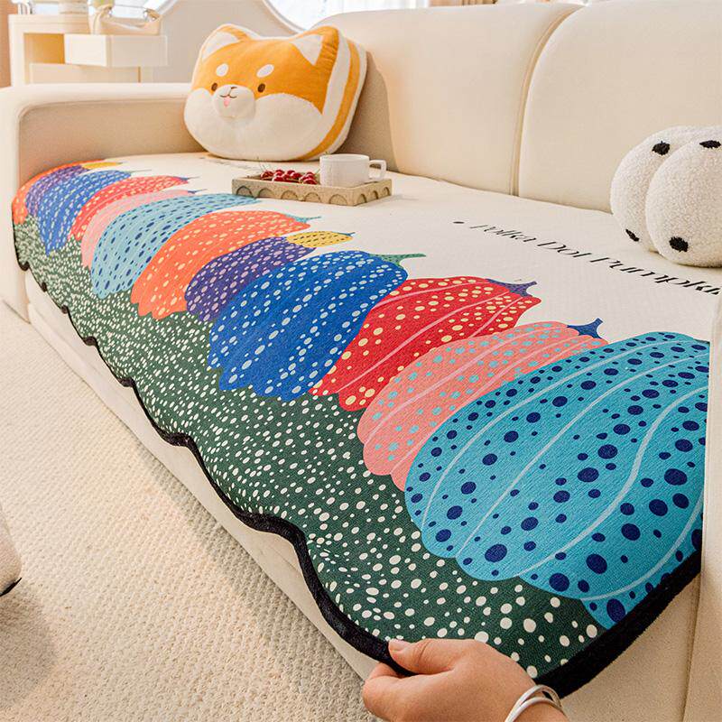 雪尼尔异形沙发垫盖布2024新款四季通用 南瓜卡通 坐垫子固定防滑