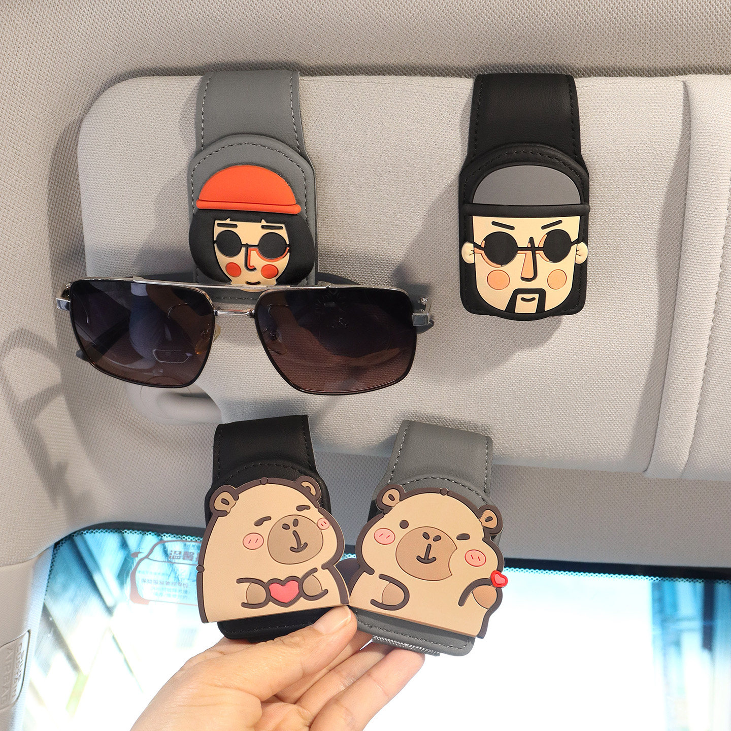 车载眼镜夹汽车遮阳板收纳夹眼镜架可爱车内挂太阳镜墨镜夹卡夹子