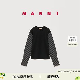 【24期免息】MARNI 2026早秋新品女士圆领拼接竖条纹灯笼长袖卫衣