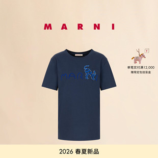 【24期免息】MARNI 2026早春新品女士植绒猫咪图案短袖T恤