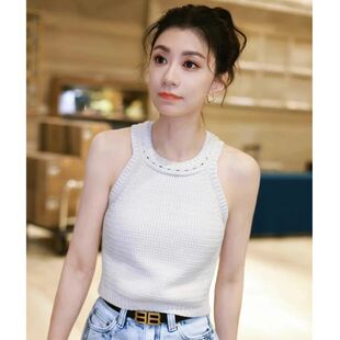 贾静雯同款针织挂脖吊带背心女夏外穿春秋内搭打底衫辣妹无袖上衣
