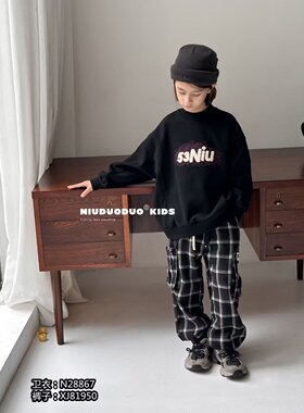 断码清仓 牛哆哆男女童装2025年冬款韩版宽松一体绒黑色套卫衣