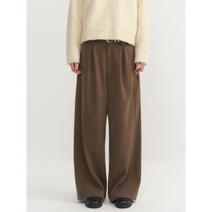 冬休闲复古分割垂感直筒西裤 可乐生活CARPEM 麦穗纹理亲肤毛呢裤