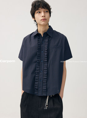 可乐生活CARPEM复古格子短袖衬衫