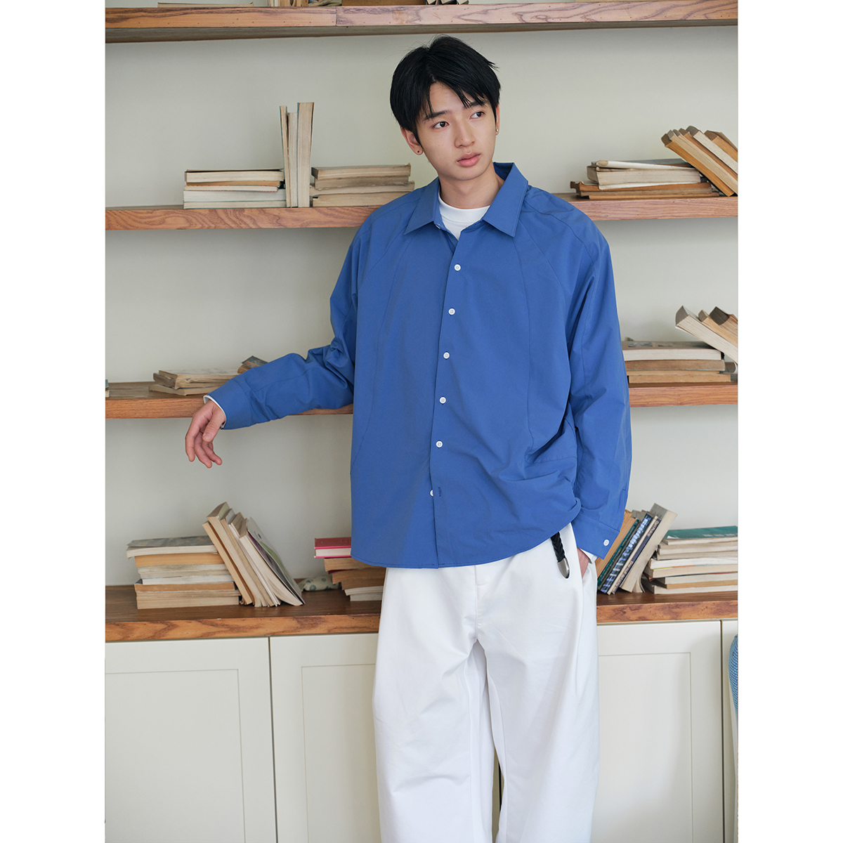 可乐生活CARPEM秋季索罗那日系复古简约宽松分割剪裁长袖衬衫男女