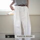 可乐生活CARPEM 男女 春夏白色纸感棉锦混纺宽松直筒打褶休闲西裤