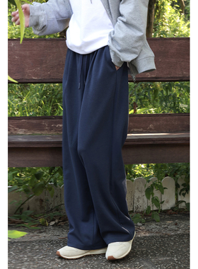 可乐生活自制春夏日系慵懒垂感宽松BF针织抽绳长裤运动风卫裤男女