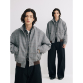 可乐生活CARPEM 羊毛立领哈灵顿夹克设计感宽松复古千鸟格外套