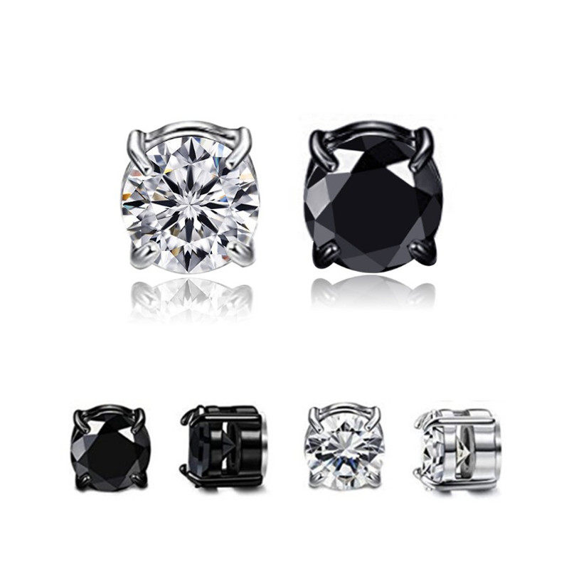 锆石钛钢耳钉耳夹男女磁铁吸铁石2023年新款无耳洞水钻吸铁耳环潮