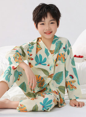 夏季休闲绵绸儿童睡衣防蚊透气