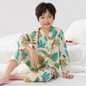 夏季休闲绵绸儿童睡衣防蚊透气