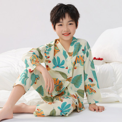夏季休闲绵绸儿童睡衣防蚊透气