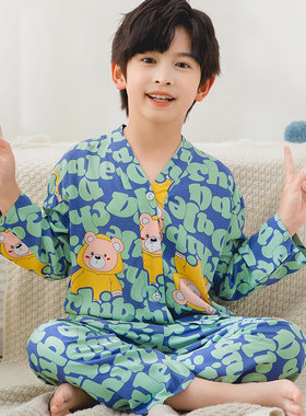 棉绸夏季儿童睡衣长袖薄款