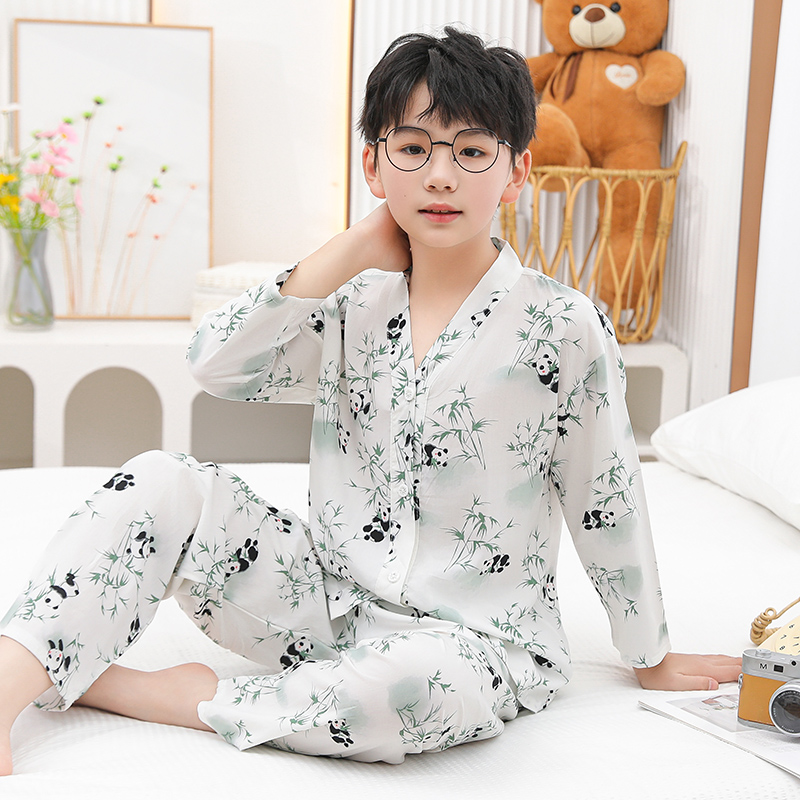 小学生儿童睡衣夏天长袖薄款套装6-10岁男童女童宝宝空调服夏季