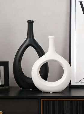 现代简约侘寂风陶瓷花瓶花插摆件