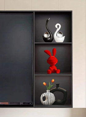 轻奢高档红色兔子植绒摆件