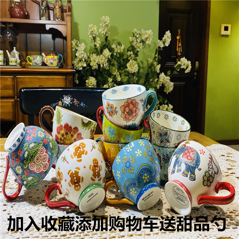 手绘早餐杯大容量陶瓷釉下彩