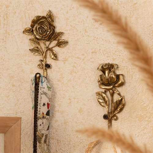 你可居法式复古装饰挂钩金色轻奢创意衣服钥匙花朵单钩壁挂打孔