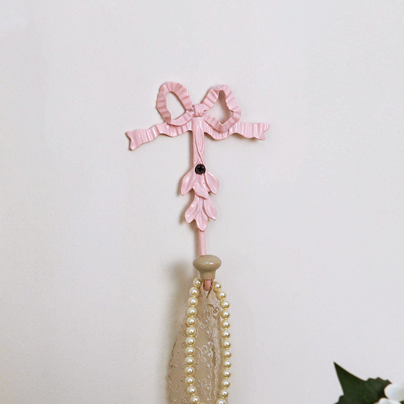 你可居法式装饰挂钩墙壁包包衣服浴室毛巾粉色蝴蝶结复古单钩