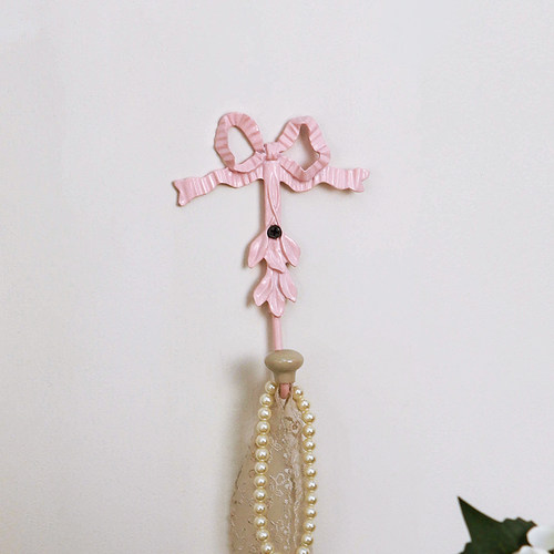 你可居法式装饰挂钩墙壁包包衣服浴室毛巾粉色蝴蝶结复古单钩