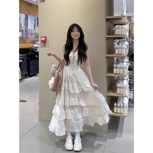 法式 海边度假生日公主裙蓬蓬蛋糕长裙裙子 绝美吊带连衣裙女装 夏季