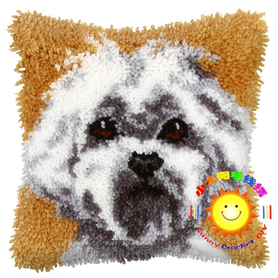 Latch Hook段段绣 抱枕 钩针绣 绒绣 小太阳 靠枕 靠垫 呆呆狗
