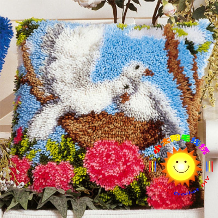 Latch Hook段段绣/毛线绣/绒绣/钩针绣套件 抱枕靠枕  喜鹊