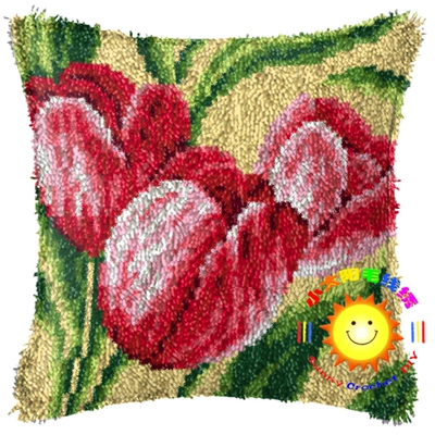 Latch Hook段段绣 抱枕 钩针绣 绒绣 小太阳 郁金香