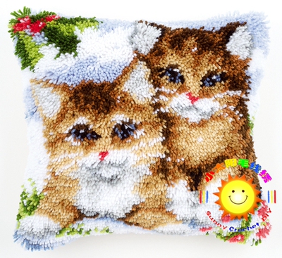 Latch Hook 段段绣 /抱枕 /钩针绣 /绒绣 /小太阳 /冬天猫咪