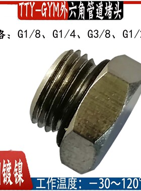 全铜外六角管道堵头油塞头接头TTY-GYM-1/8-1/4-3/8-1/2螺纹G牙