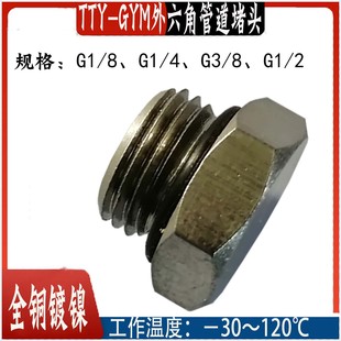 GYM 全铜外六角管道堵头油塞头接头TTY 2螺纹G牙