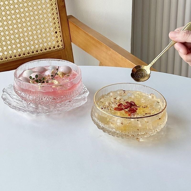 耐热玻璃圆形锤纹玻璃甜品碗碟子