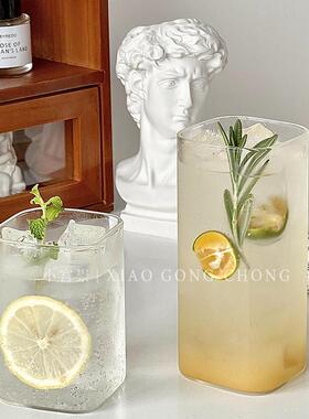 简约方形玻璃杯家用透明夏季果汁杯冷饮杯ins咖啡杯牛奶杯喝水杯