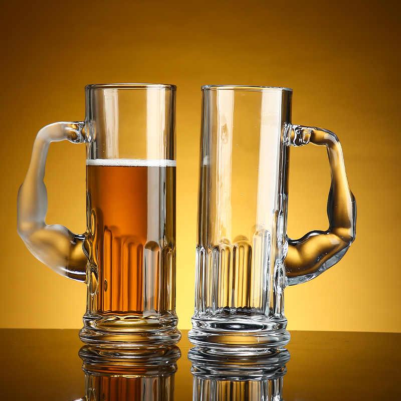 大力士杯磨砂带把玻璃杯啤酒水杯