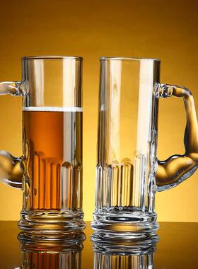 ins风大力士杯磨砂带把玻璃杯大容量果汁杯小众高颜值创意啤酒杯