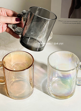 ins风高级感泡泡杯女带把玻璃杯家用水杯马克杯高颜值果汁咖啡杯