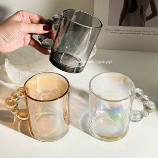ins风高级感泡泡杯女带把玻璃杯家用水杯马克杯高颜值果汁咖啡杯