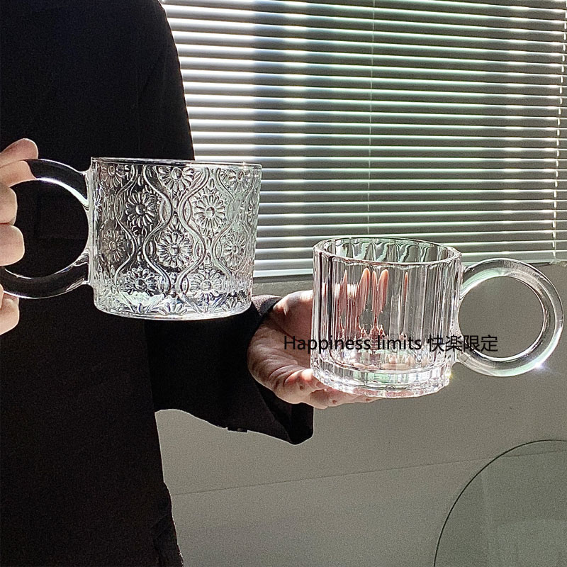 条纹圆环咖啡杯带把牛奶玻璃水杯