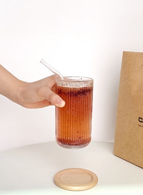 耐热玻璃杯ins风茶杯透明鸡尾酒杯日式竖条纹杯女水杯日系咖啡杯