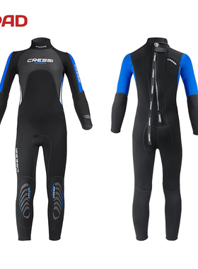 Cressi Morea JR 儿童保暖潜水服拉链连体含帽冷水游泳湿衣5mm
