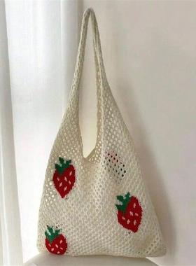 Women Large Capacity Shoulder Bag Stylish Strawberry Cherry