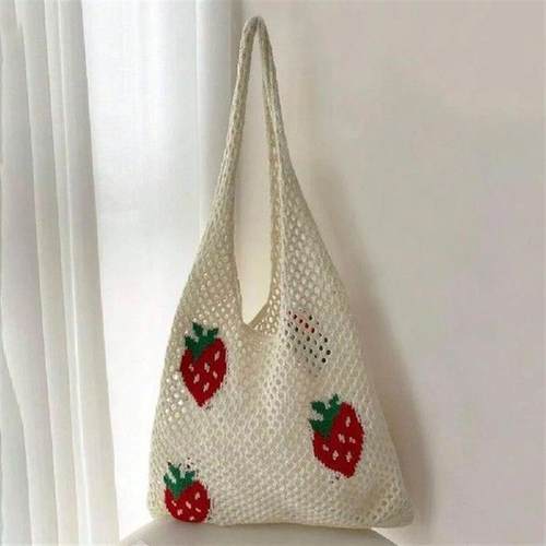 Women Large Capacity Shoulder Bag Stylish Strawberry Cherry
