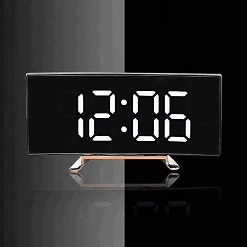 LED Digital Alarm Clock Curved Screen Mirror Silent Electron