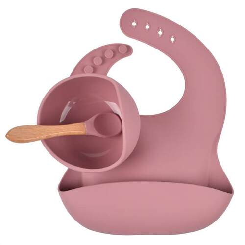 3Pcs Baby Silicone BibsDinner Plate BowlSpoon Dishes Set S