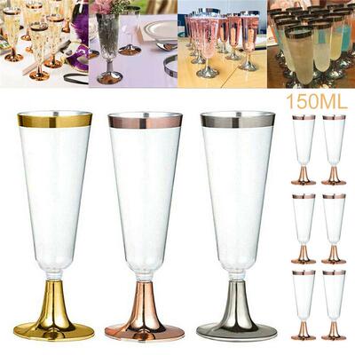 6Pcs 150ml Plastic Champagne Flutes Glasses Disposable Red W