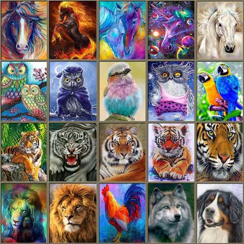 5D Diamond Painting Animals Horse Diamond Mosaic Tiger Lion