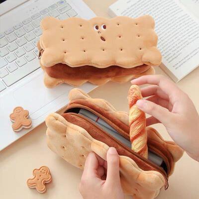 Cute Creative Cookie Sandwich Soft Plush Pencil Case Bag0