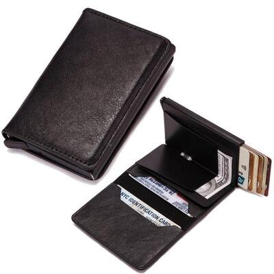 Automatic Card Holder Vintage PU Leather Mini Wallet Busines
