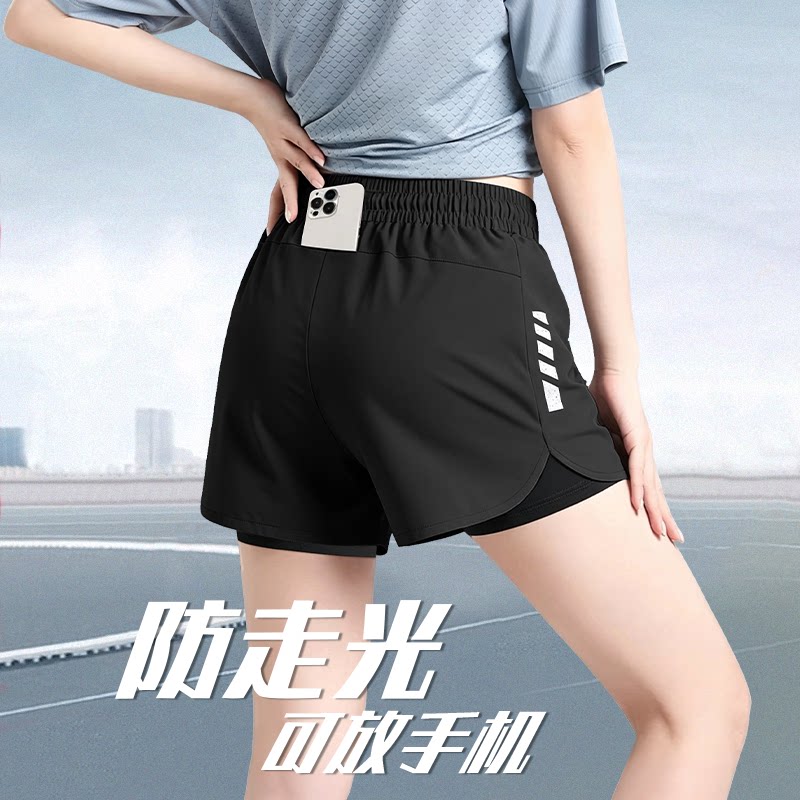 运动短裤女可放手机防走光跑步图片